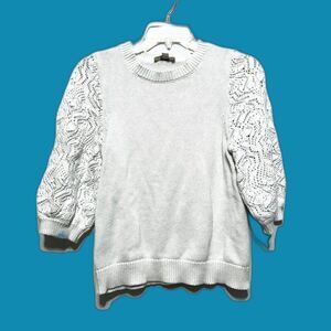 Loft Sweater Cropped Puff Sleeve Sweatshirt White Top Boxy Womens sz Small